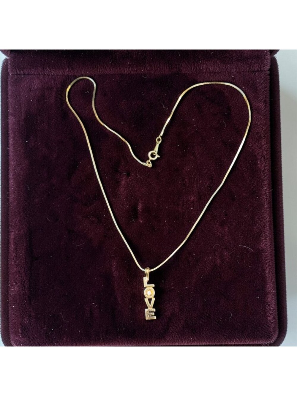 Gold-Tone LOVE Pendant Necklace With Rhinestone Accent 18-Inch Snake Chain Timel - Picture 5 of 8